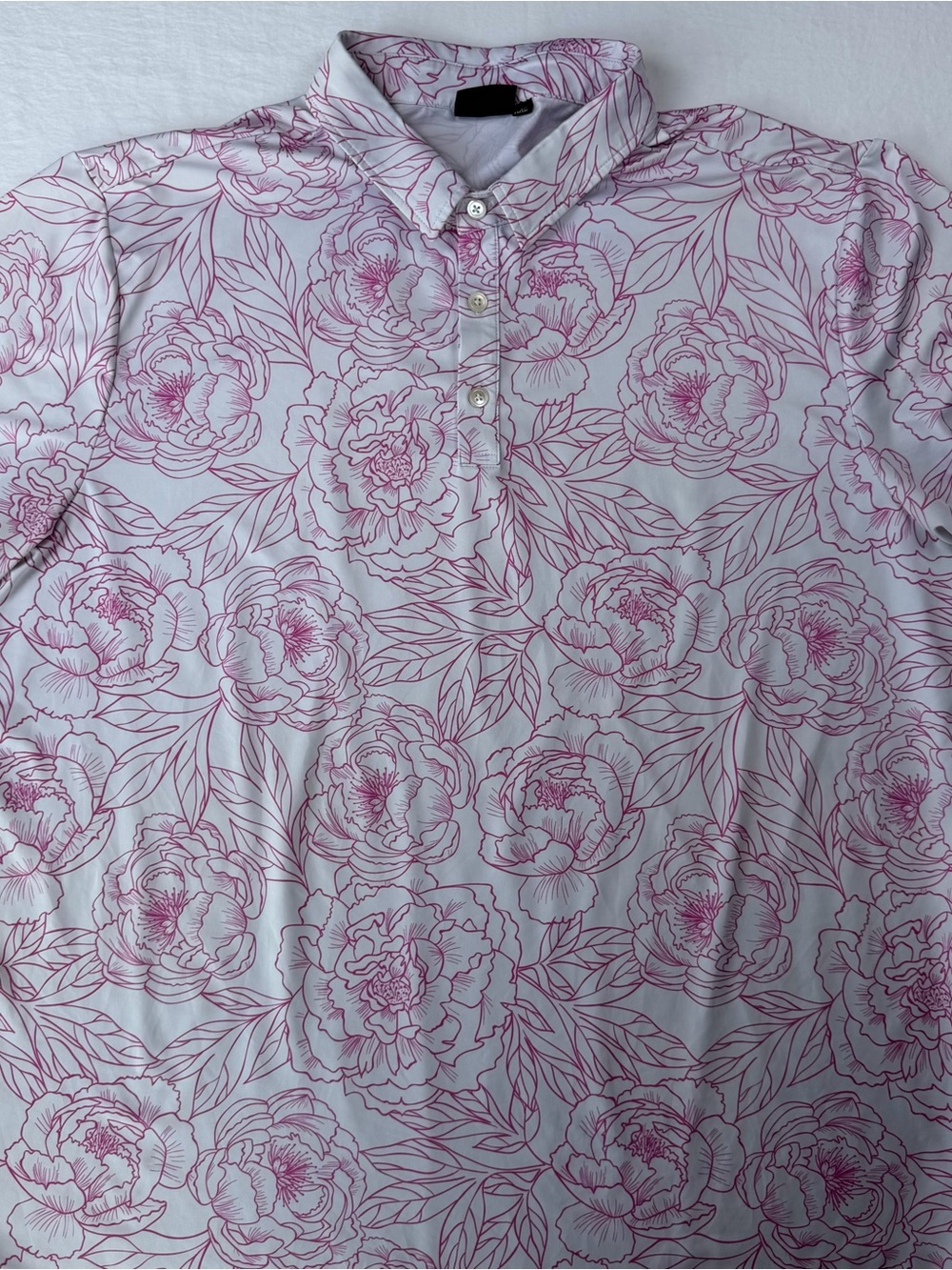 Sunday Swagger Floral Golf Polo XXL Pink Peony Print Performance Stretch